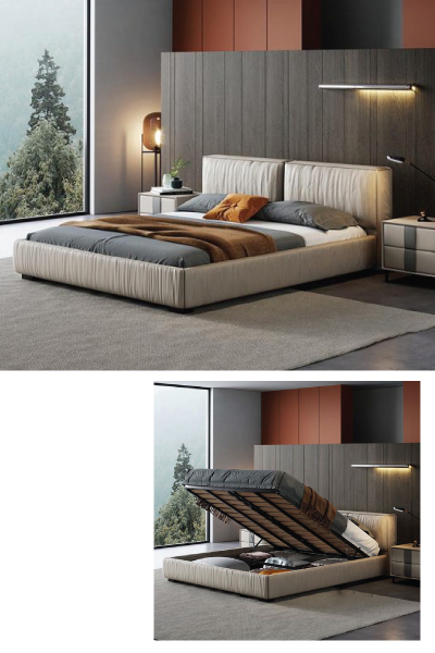 Nordic Contemporary Genuine Leather Bed with/without Storage, $1.029