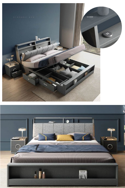 Romainte Storage Bed with Integrated USB Port (matching bedside table available), $549